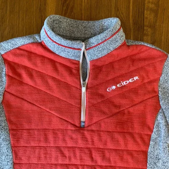 EIDER Fleece Pullover Top Womens Small S Red Gray 1/4 Zip Winter Better Sweater - Picture 3 of 8